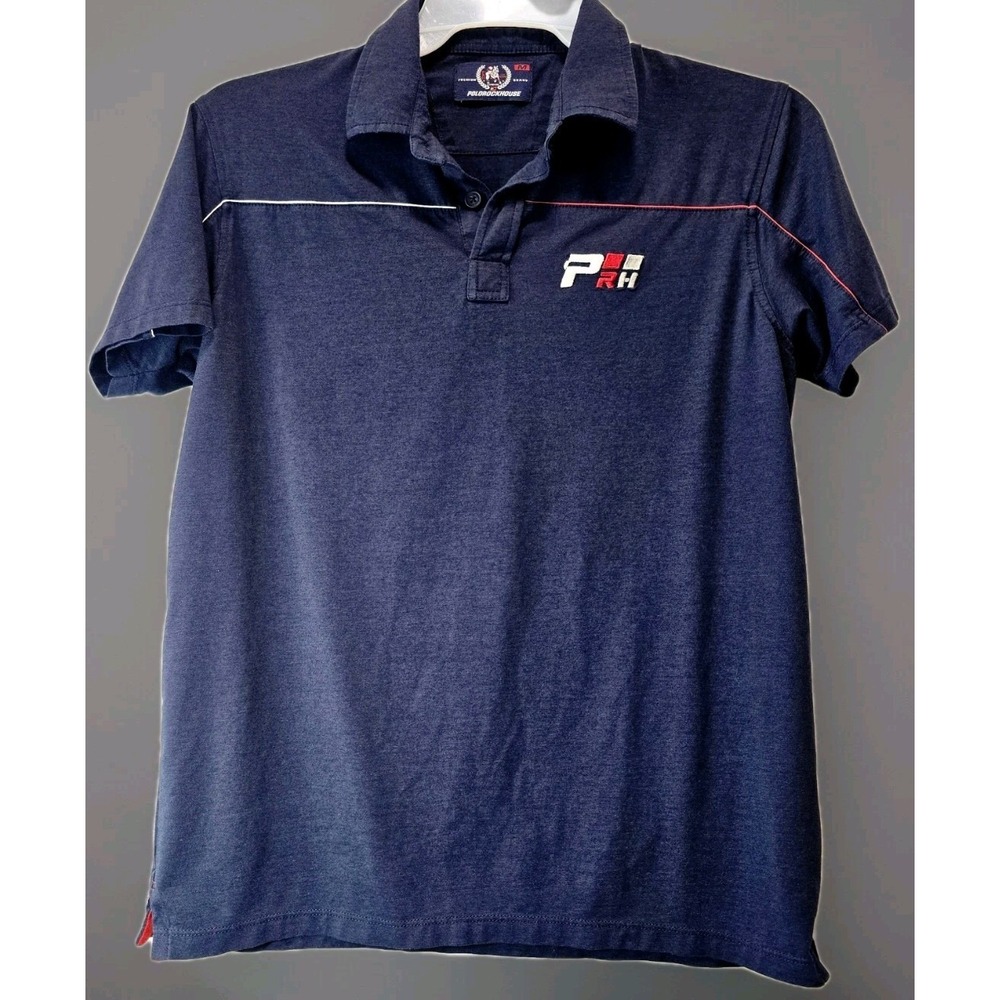 Vintage Y2K Style Rock House‎ Polo London Men's Slim Fit Polo Shirt Medium Navy